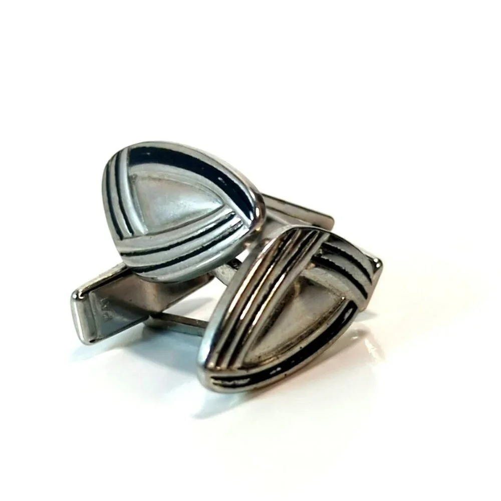 Vintage Triangle Shaped Silver Tone Cufflinks Mid Century Modern